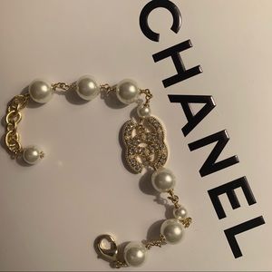 Authentic Chanel Pearl + Crystal CC Bracelet